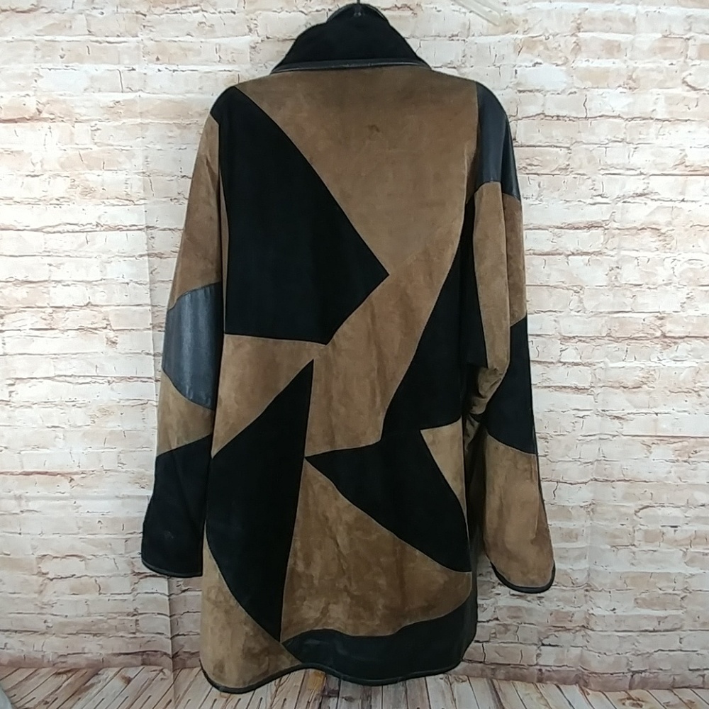 Ero Leather/Suede Patchwork Driving Coat Size 14 - image 3